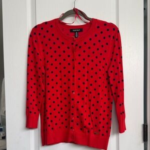 Ellen Tracy Red Cardigan with Navy Polka Dots